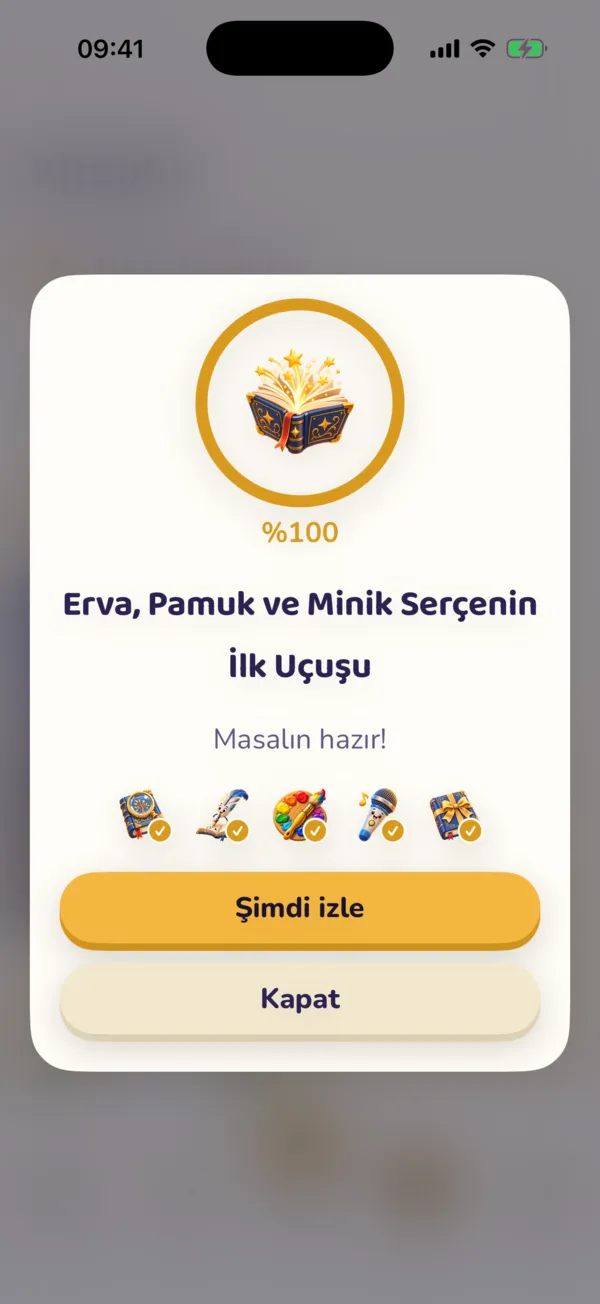 Masal hazır: bütün aşamalar tamamlandı, Şimdi izle düğmesi